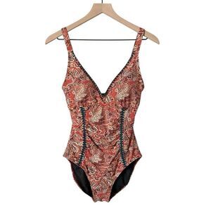 Sundance Enviable Escapes One Piece Swimsuit Red Multi Tropical Print Size Small